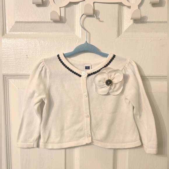 Baby Girl Janie and Jack  White Cardigan With Floral Detail Size 6-12M - Picture 1 of 3